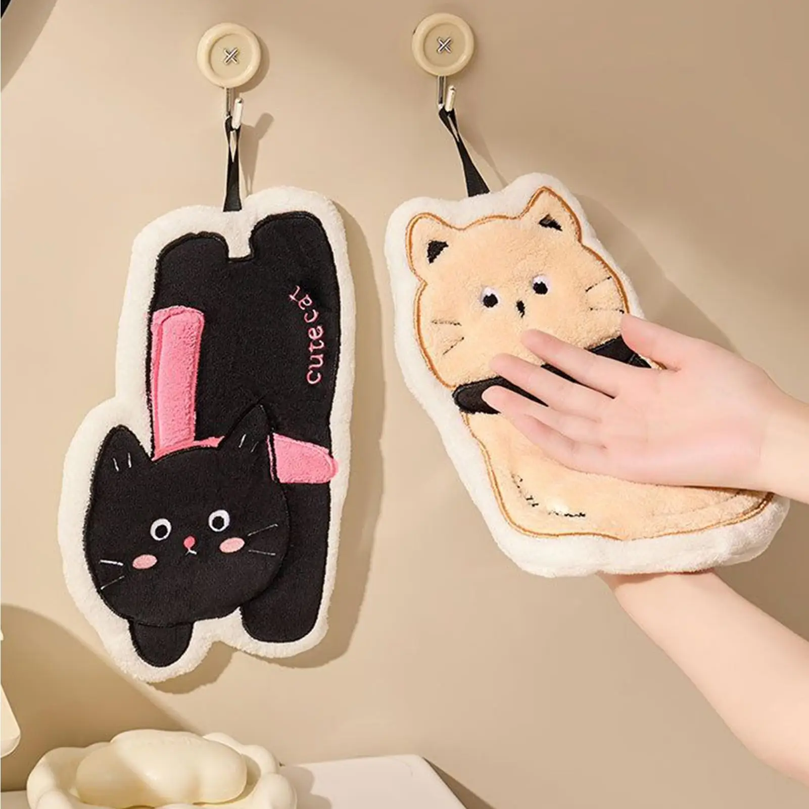 Hand Towel Kitchen Cute Cat Hand Towel Quick Drying Fabric With Suspending Loop For Shower Room Hotel Apartment Rental House