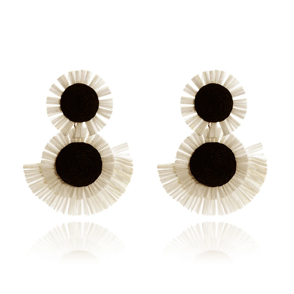 اليدوية أسود أبيض لافيت العشب عباد الشمس قلادة الأقراط العصرية مبالغ فيها زهرة كبيرة أقراط مجوهرات نسائية اكسسوارات #2