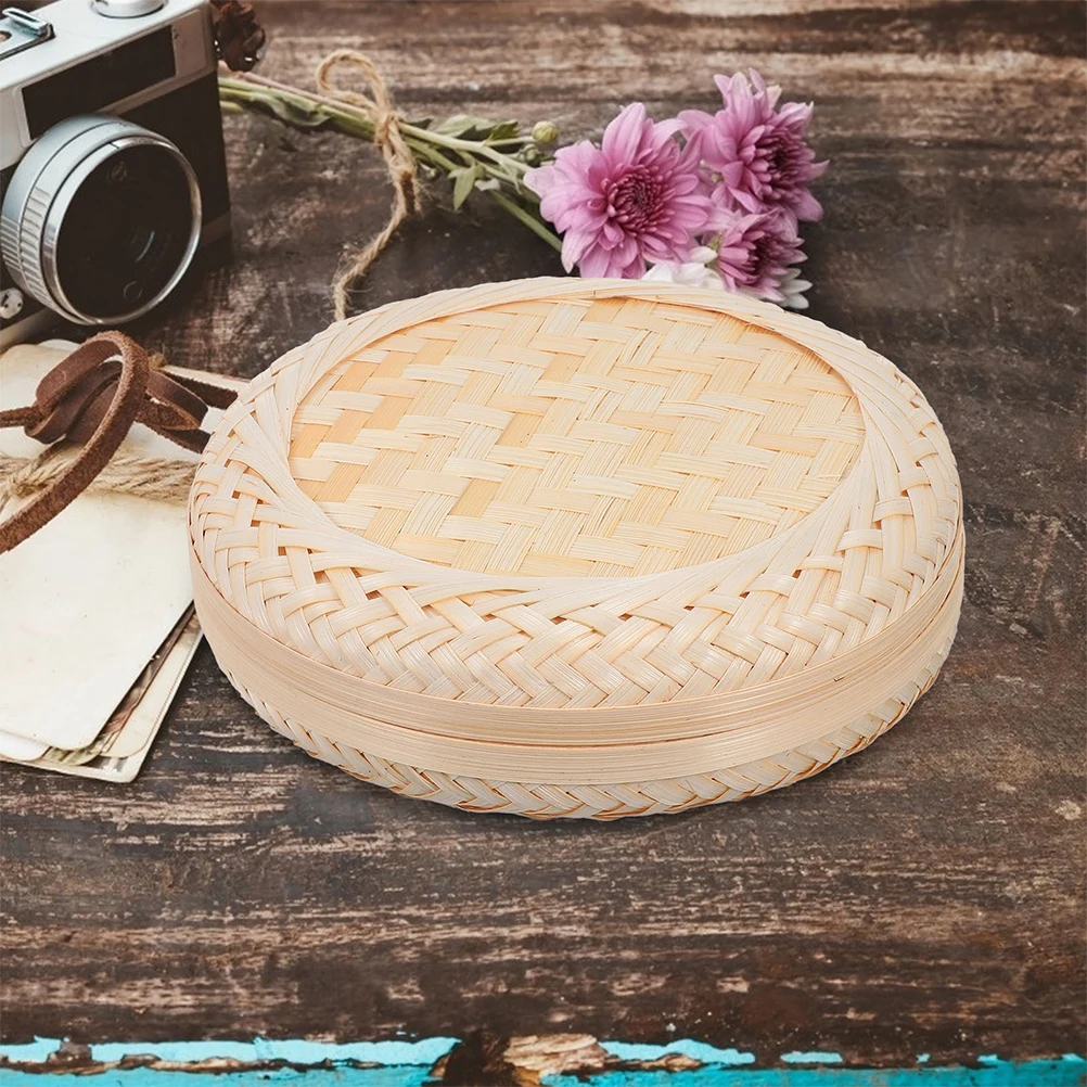 

Handmade Bamboo Decorative Basket with Lid for Desktop Snack Storage Home Organization Sundries Box Basket with Lid
