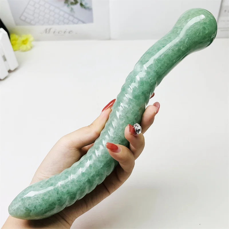 Large Size Natural Green Strawberry Quartz Crystal Massage Penis Wand Gemstone Yoni Women Health Smooth Polished Fengshui 21cm