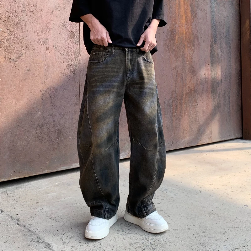 

new hipster baggy all-in-one leg black gray wash jeans scimitar pants