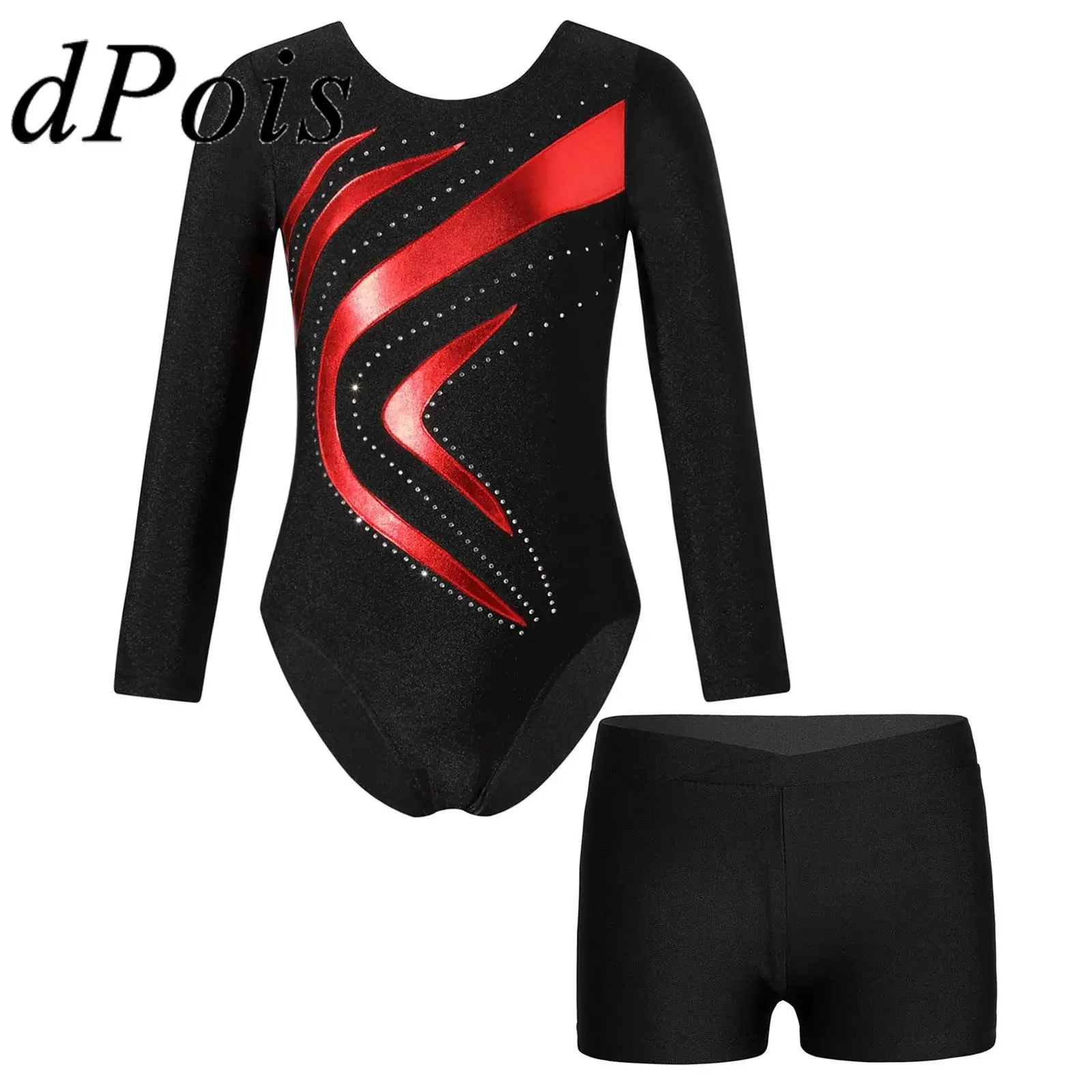 أطفال الباليه الزي للفتيات طويلة الأكمام Dancewear الأطفال المرقعة الجمباز يوتار السراويل الرقص المنافسة مجموعة الرقص #1