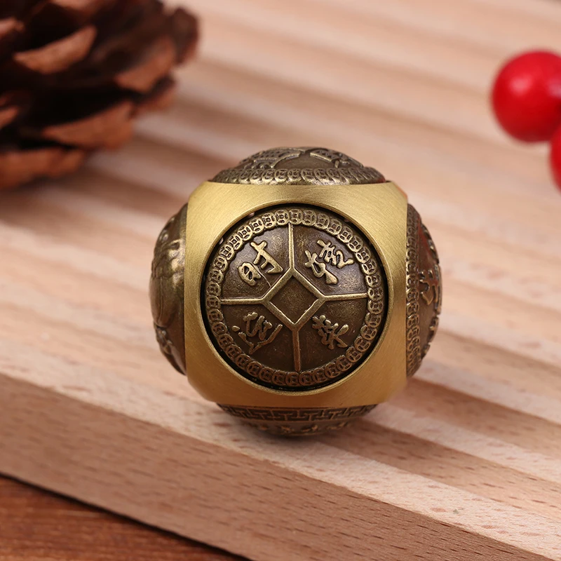 1PC Six faced Four Blessing Luck Money Fidget Spinner Brass Stress Relief Cube Decompression Ball Adult Fidget Toys Crafts