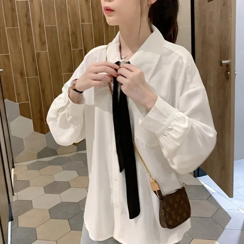 

Рубашки женские с рукавами-фонариками мешковатые белые в консервативном стиле японская уличная одежда темперамент девичья Camisa чистый минималистичный универсальный уютный