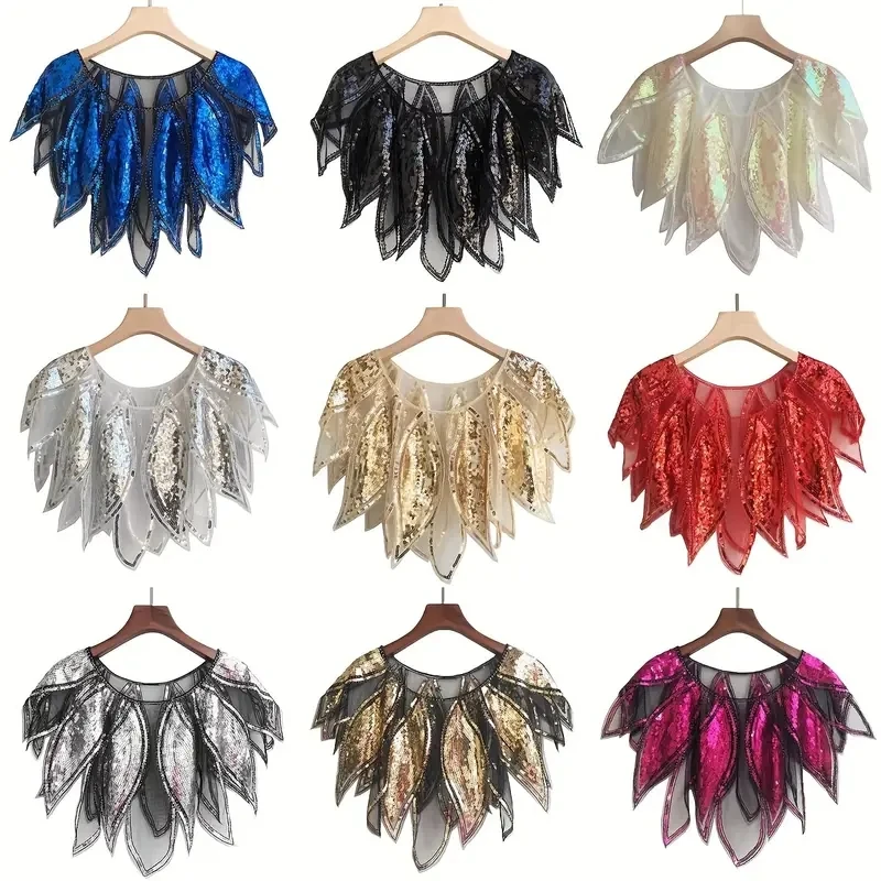 Elegant Embroidered Cape With Sequin Decoration Made Of Breathable Mesh Fabric Short Open front Dress With A Vintage Touch