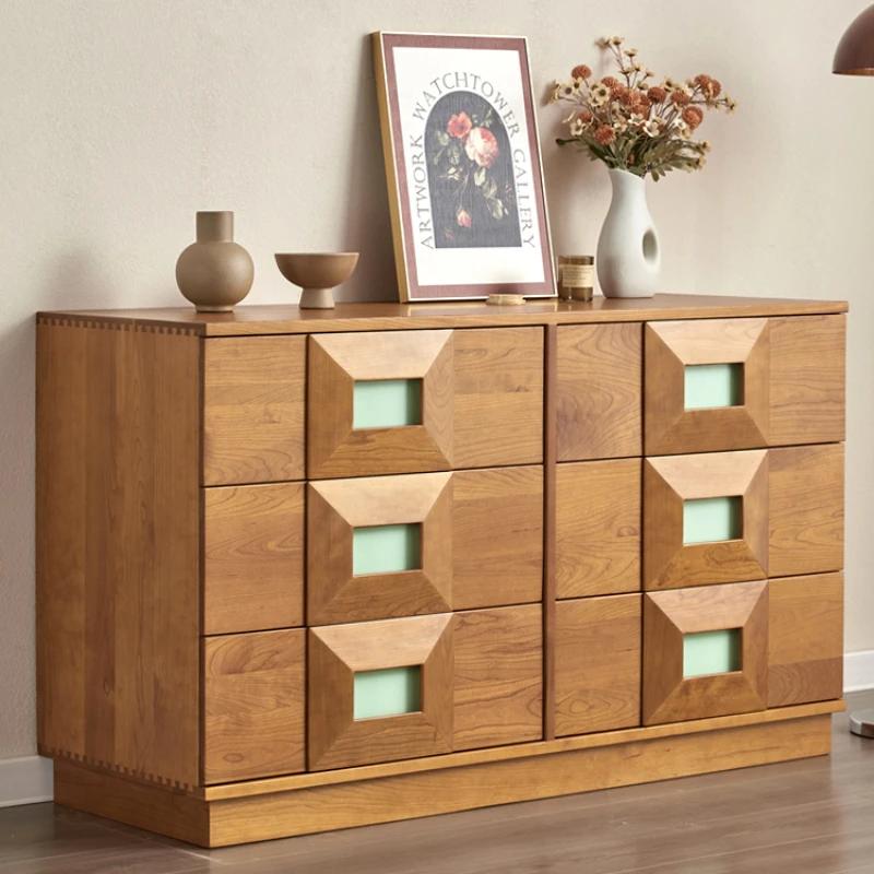 Pre-loved chest of drawers Vintage MCM cherry wood bedroom storage cabinet with teak drawers large storage unit