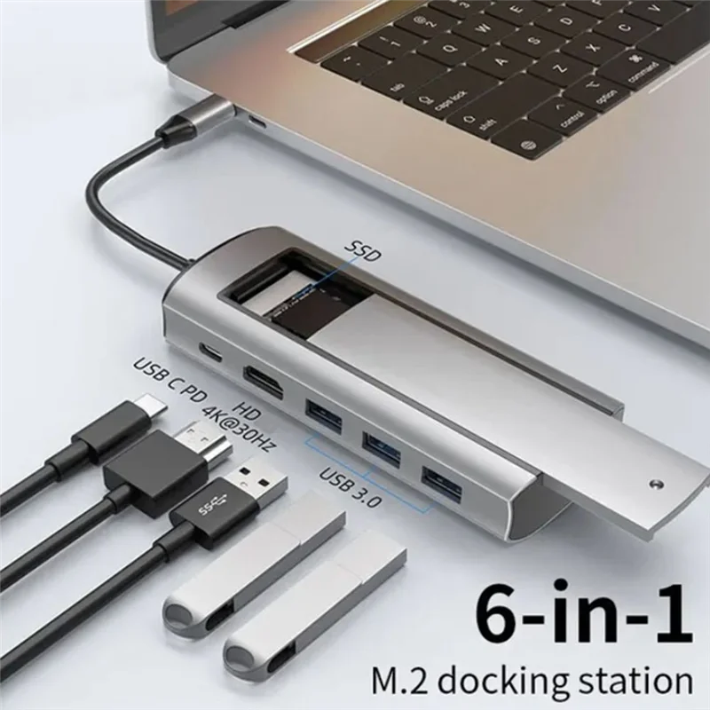

Док-станция Durable-6-в-1 M.2 SSD-концентратор USB C с хранилищем дисков USB 3.0 типа C для совместимости — ноутбук для ноутбуков, 6-в-1 M