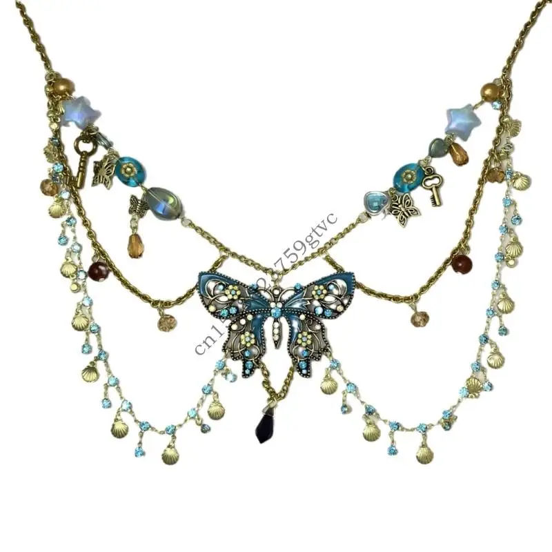 

D0UF Delicate Butterfly Rhinestones Waist Accessory Metallic Chain Body Jewelry For Fashionable Layering Outfit Styling
