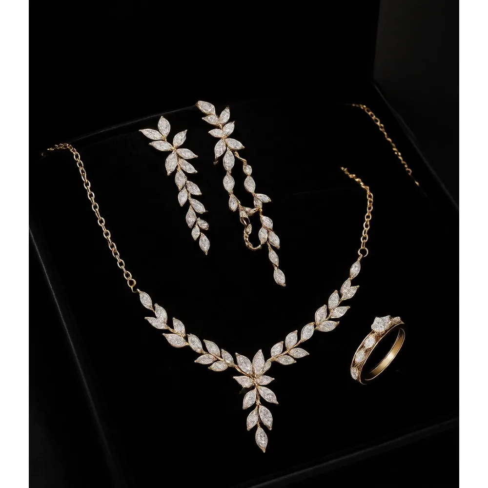 

Набор свадебных украшений с кубическим цирконием в форме капли: блестящее колье-подвеска, серьги-подвески, браслет для женщин