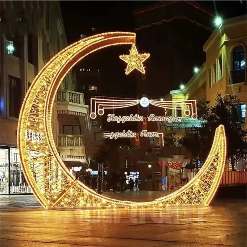 Outdoor Waterproof IP65 Ramadan Decorative Lights Crescent Moon Shape Motifs Garden Urban Plazas Festival Decor