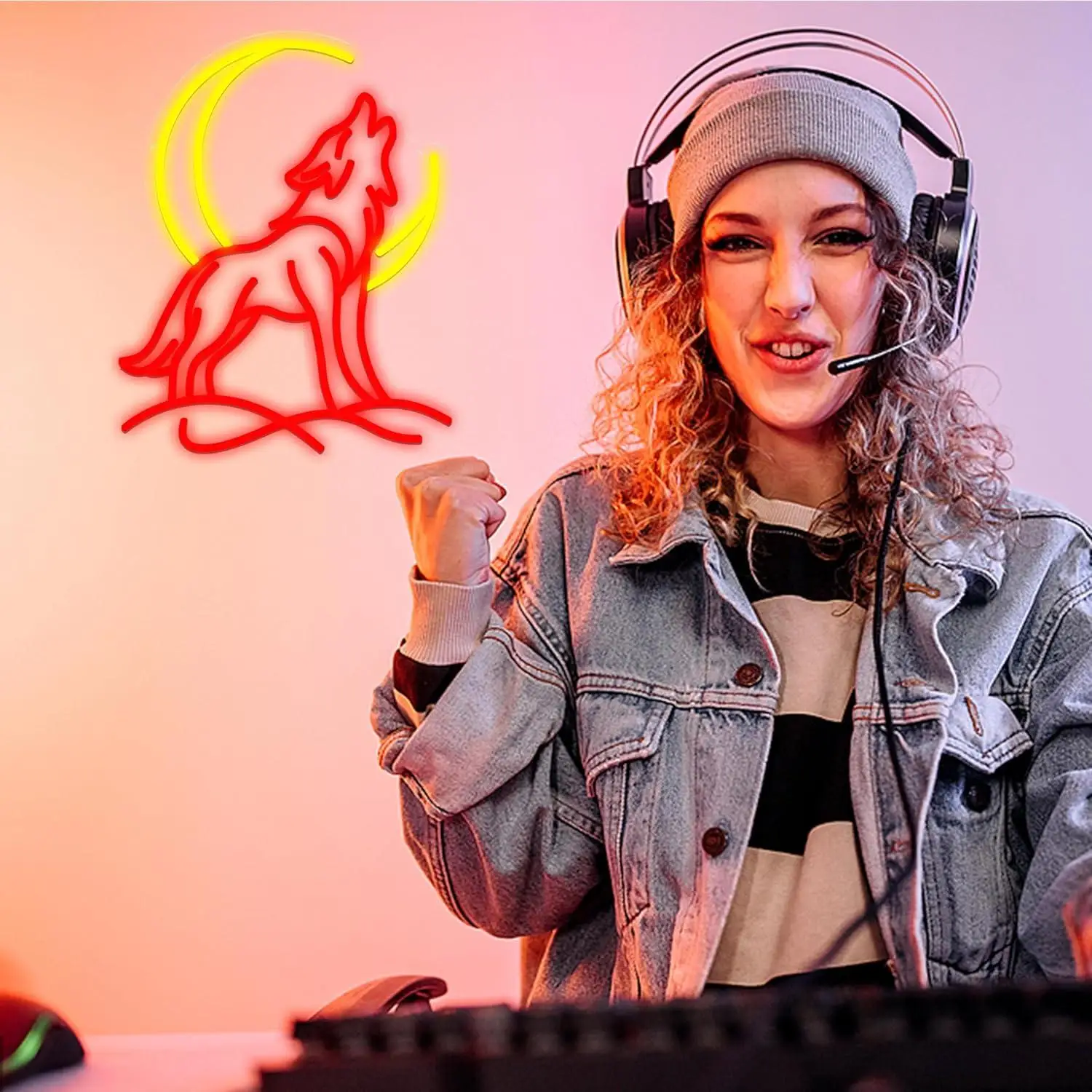 Howling Wolf Neon Sign Dimmable LED Light with Moon Accent for Bedroom Game Room Bar Party Man Cave Aesthetic Wall Decor Gifts view 4