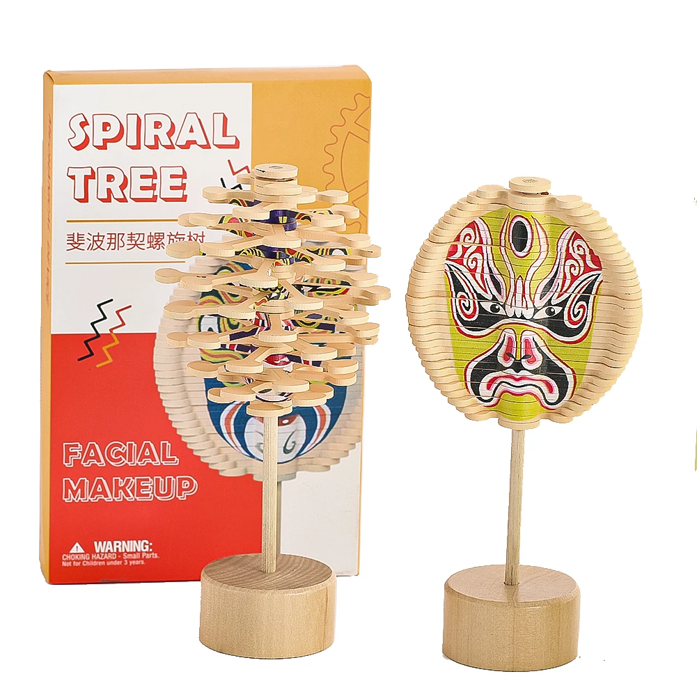 Chinese Operas Facial Wooden Helicone Spiral Lollipop Figurines Rotating Spin Magic Wand Stress Relief Fidgets Decompression Toy