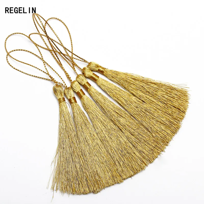 REGELIN Gold/Silver Color Silk Tassel Cord Handmade Rayon Thread Tassels Charms 20pcs 80mm DIY Jewelry Making Findings Materials