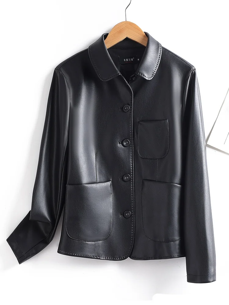   Ning 本革ジャケット レディース 2025 秋新作 スクエアカラー オートスリムフィット シープスキン バイカーコート