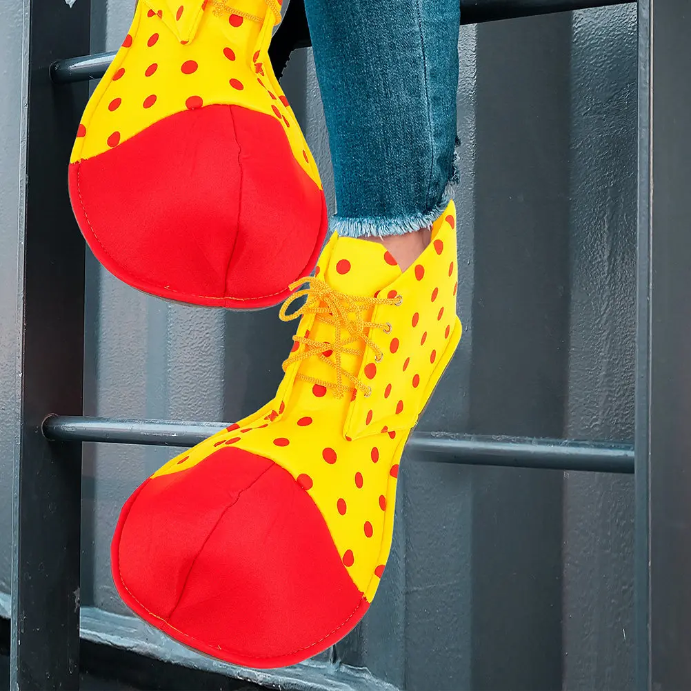 1Pair Clown Shoes Lightweight PU Material Classic Size Clown Cosplay Shoes Party Show Performance Prop Colorful Design
