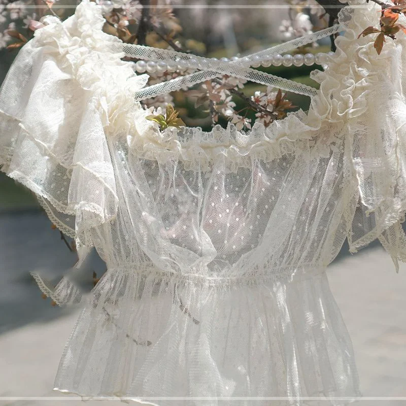 Camisas De Mujer Sweet Blouses For Women Lolita Style Japanese Cute Shirt Square Collar Tunic Lace Summer Blouse White Crop Tops