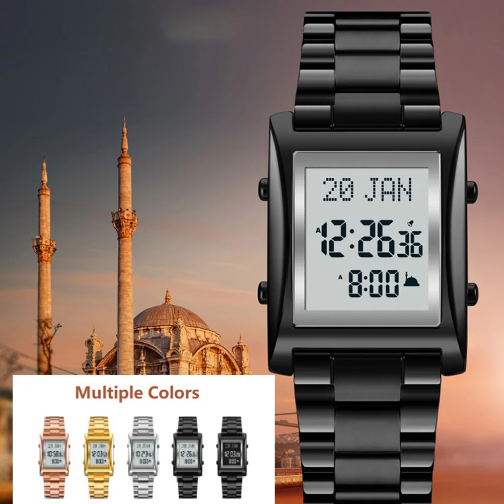 Muslim Digital Watch Men Women Bookmark Qibla Watch Muslim Wristwatches Pilgrimage Time Reminder Watches for Islamic(B)