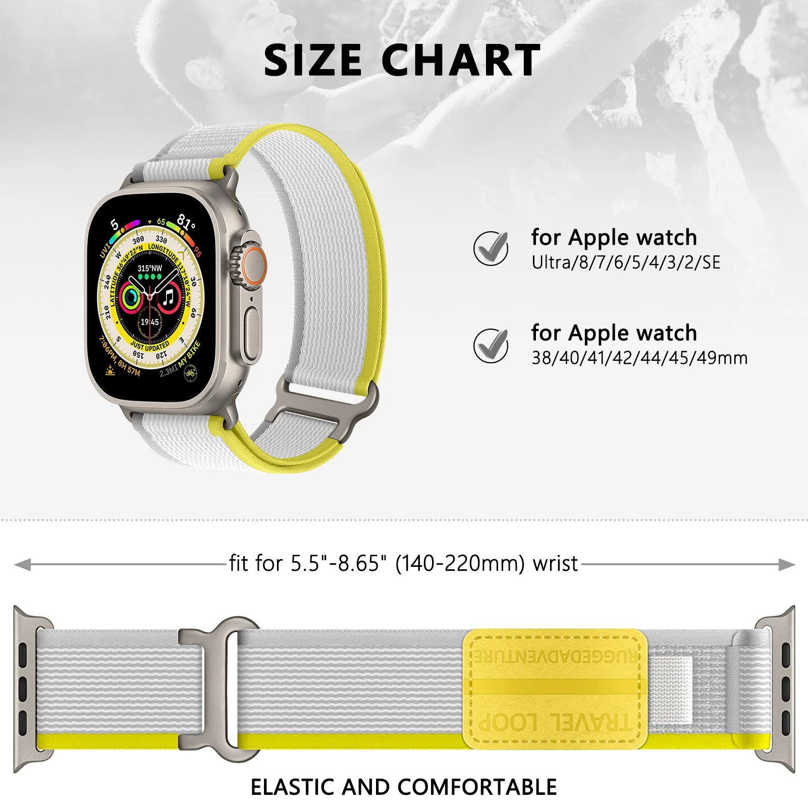 Trail loop + correa de cuero para Apple watch, pulsera ultra band de 49mm, 44mm, 45mm, 40mm, 41mm, 38mm, 42, iWatch series 7, 6, 5, 4, 3, se, 8