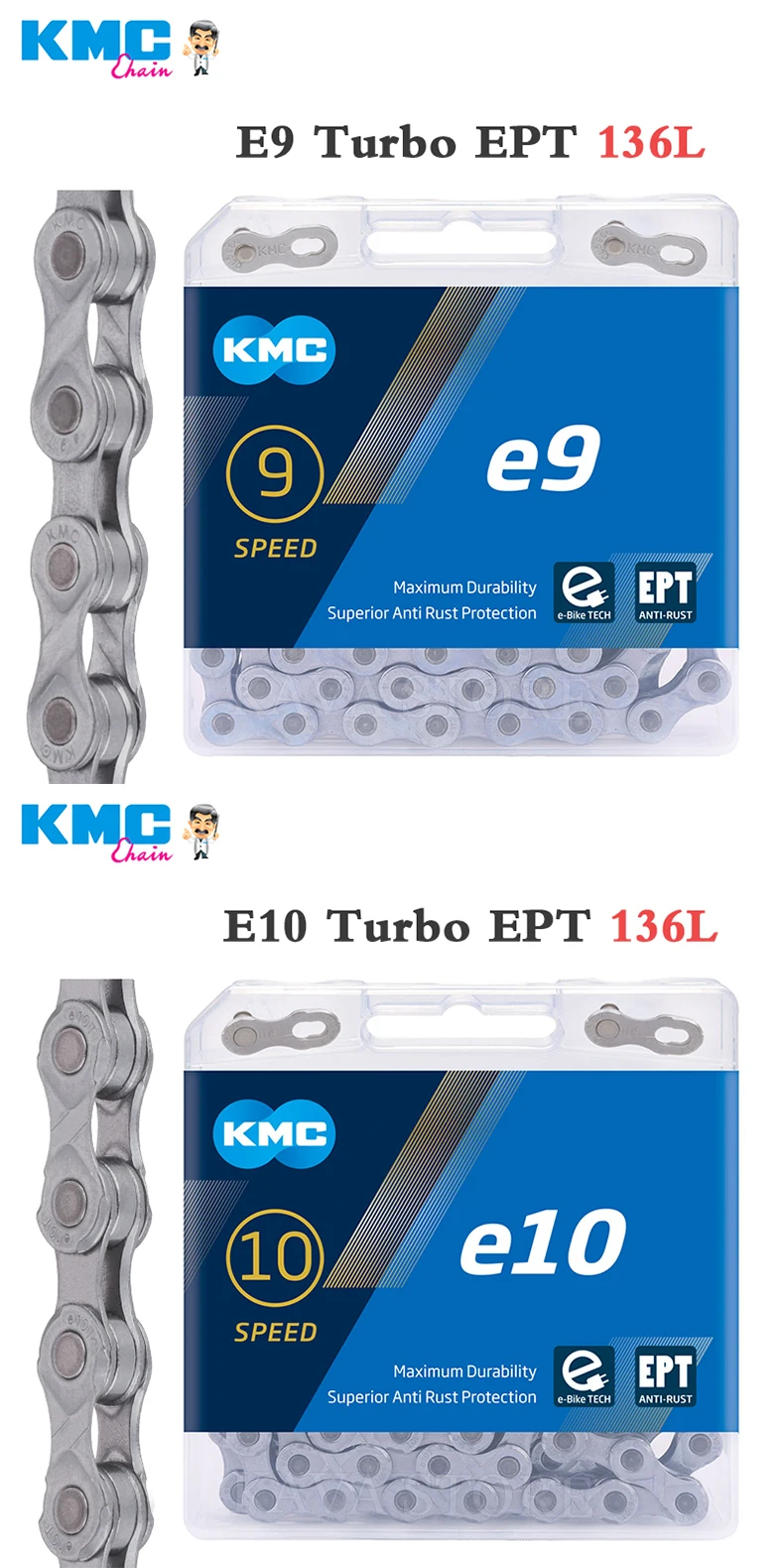 KMC E-BiKE E8 E9 E10 E11 E12 Kette 8, 9, 10, 11, 12 Gänge, 136 Glieder, rostfrei, elektrisches Sportfahrrad, eBike-Ketten, Original – Detail 5