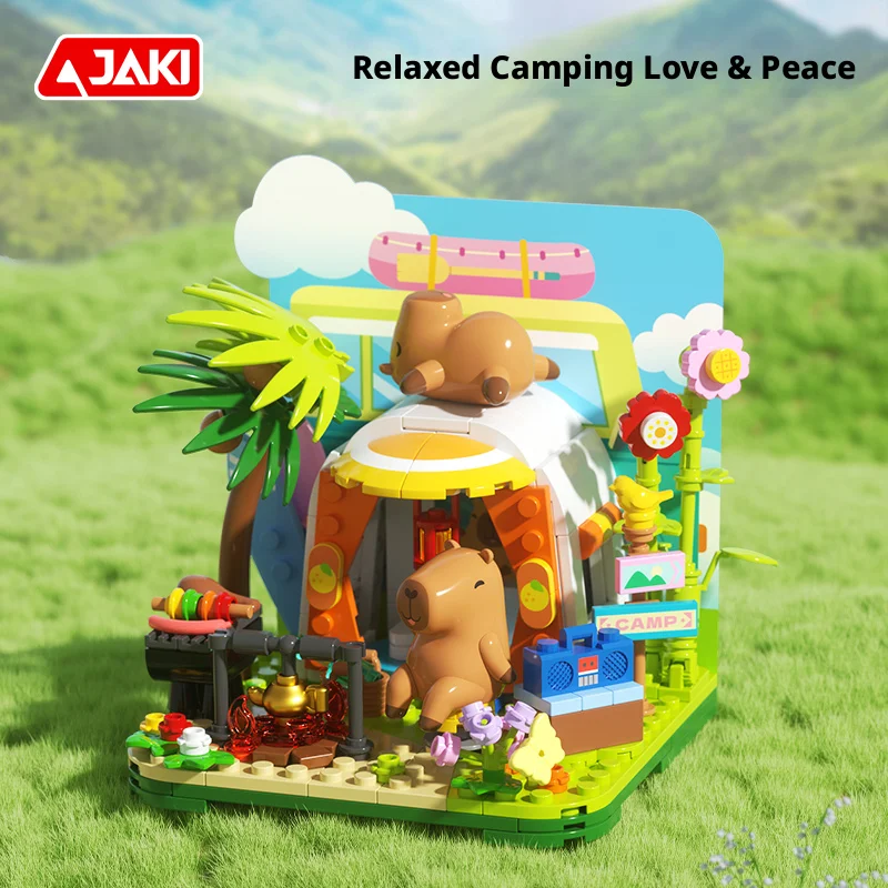 JAKI Capybara Building Blocks Toy Cute Animal Camping Scene Brick Mini Figure Landscape Desktop Decoration Girl Birthday Gift view 4