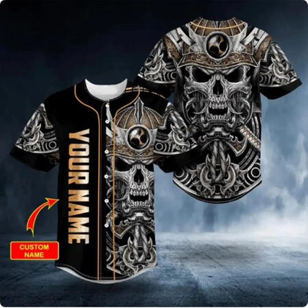 Camiseta con estampado de béisbol 3D para hombre, camisa con nombre personalizado, Thor, martillo, Tattood, patrón de Calavera, informal, Unisex