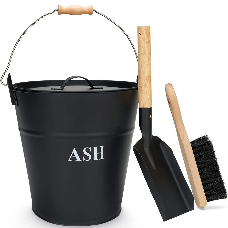 

Bucket with Lid, Shovel, and Broom 3.5Gallon Metal Ash Can for Fireplaces, Wood Stoves, and Fire Pits
