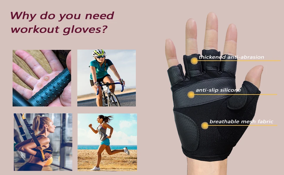 1 Paar atmungsaktive fingerlose Fahrradhandschuhe für Männer und Frauen, Workout, Fitnessstudio, Gewichtheben, Training, Übung, Fitness – Detail 2