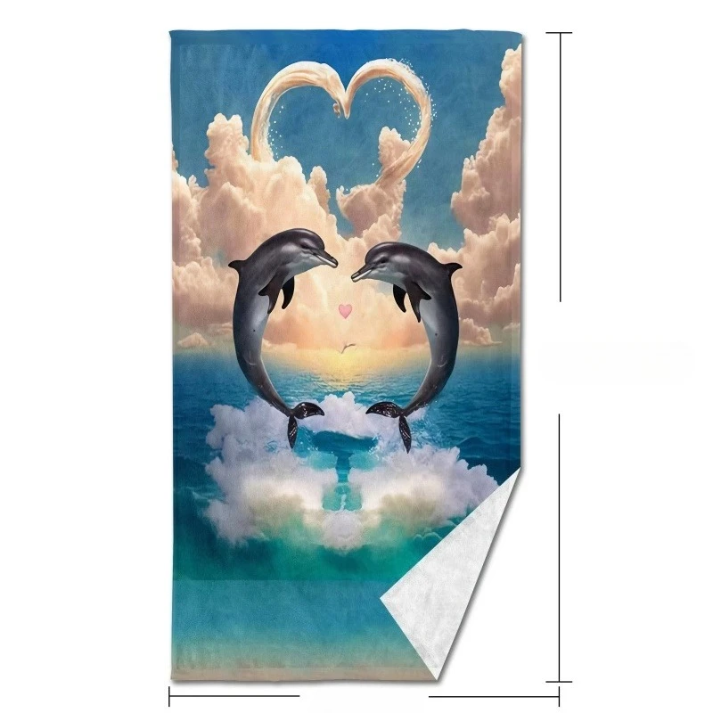 Cute Dolphin Beach Towel Microfiber Heart Cloud Bath Towel Ocean Animals Sea Travel Blanket Large Swimming Pool Shawl