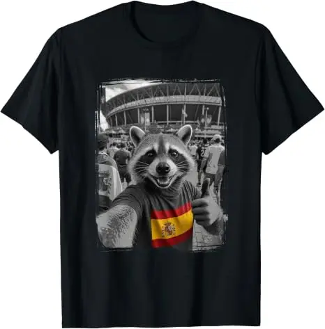 Spanische Flagge Waschbär-Selfie Lustiges Spanien Patriotisches T-Shirt Y2k Waschbär-Selfie im Stadion mit Spanien-Landesflaggen-Grafik-T-Shirt – Detail 7