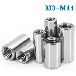 2-20Pcs M3 M4 M5 M6 M8 M10 M12 M14 M16 304 Stainless Steel Extension Thicken Round Coupling Nut Cylindrical Connect Screw Nut