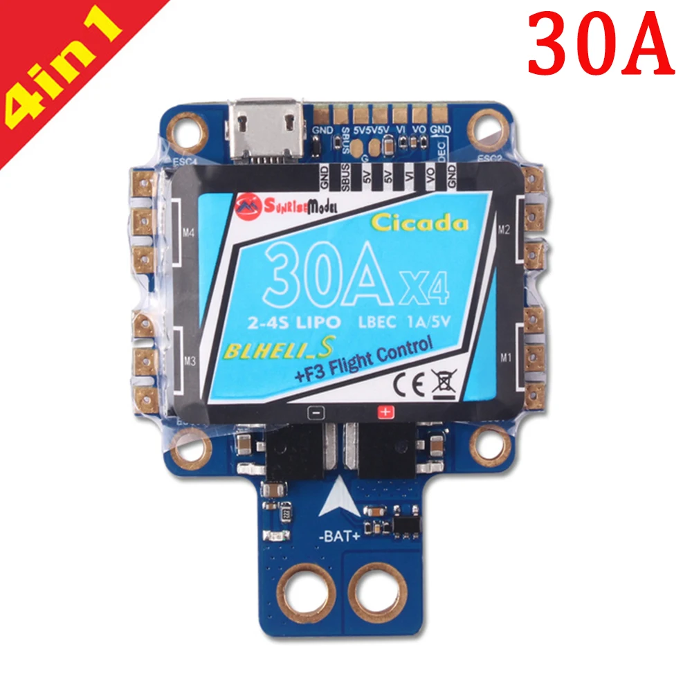 F4S 30A Blheli_S Dshot 4 in 1 ESC AIO F4 OSD Flight Controller w/BEC Strom Sensor