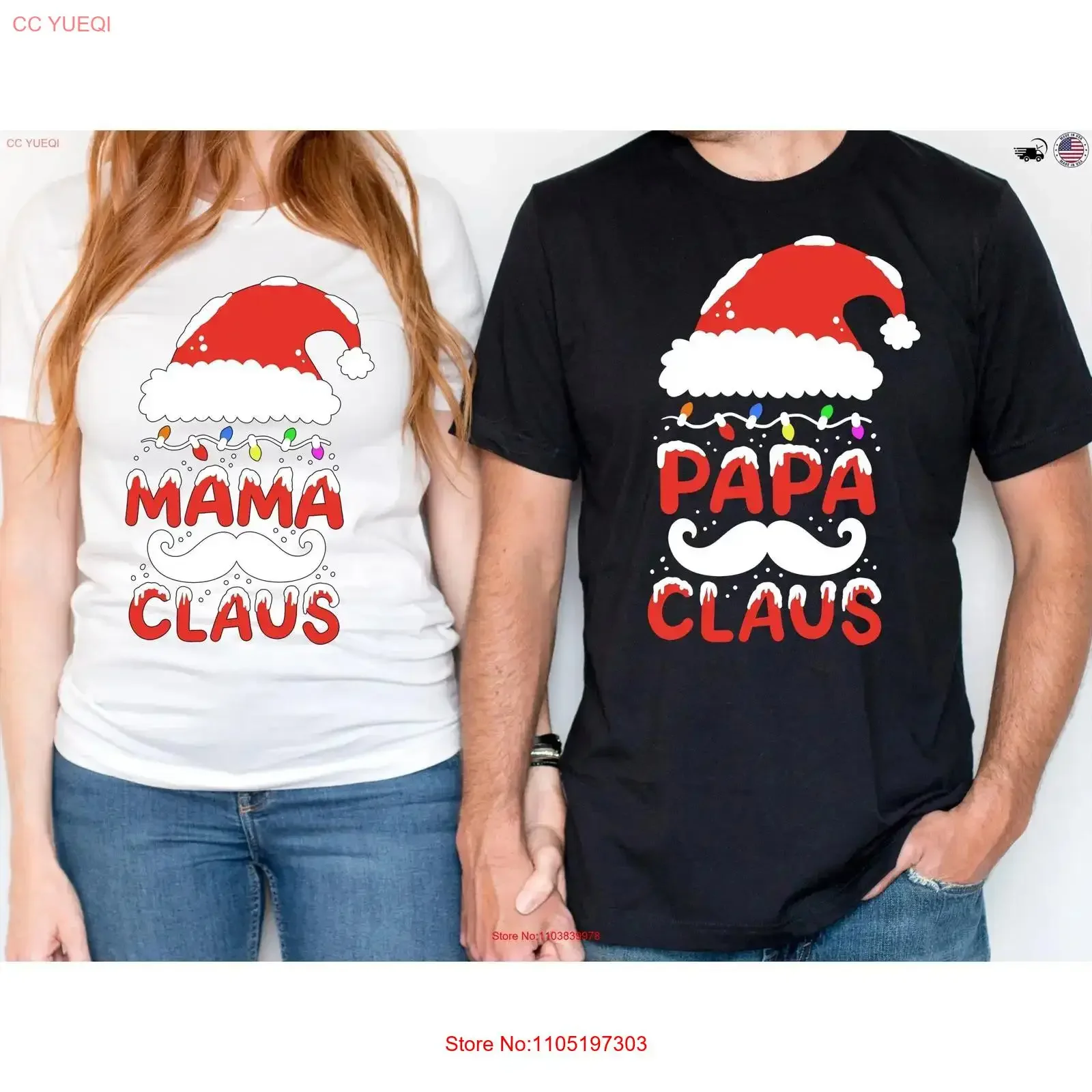 Mama Claus and Papa Christmas T Shirt Matching Family Holiday Funny Santa Hat Couple Outfits For s vintage Washed Casual