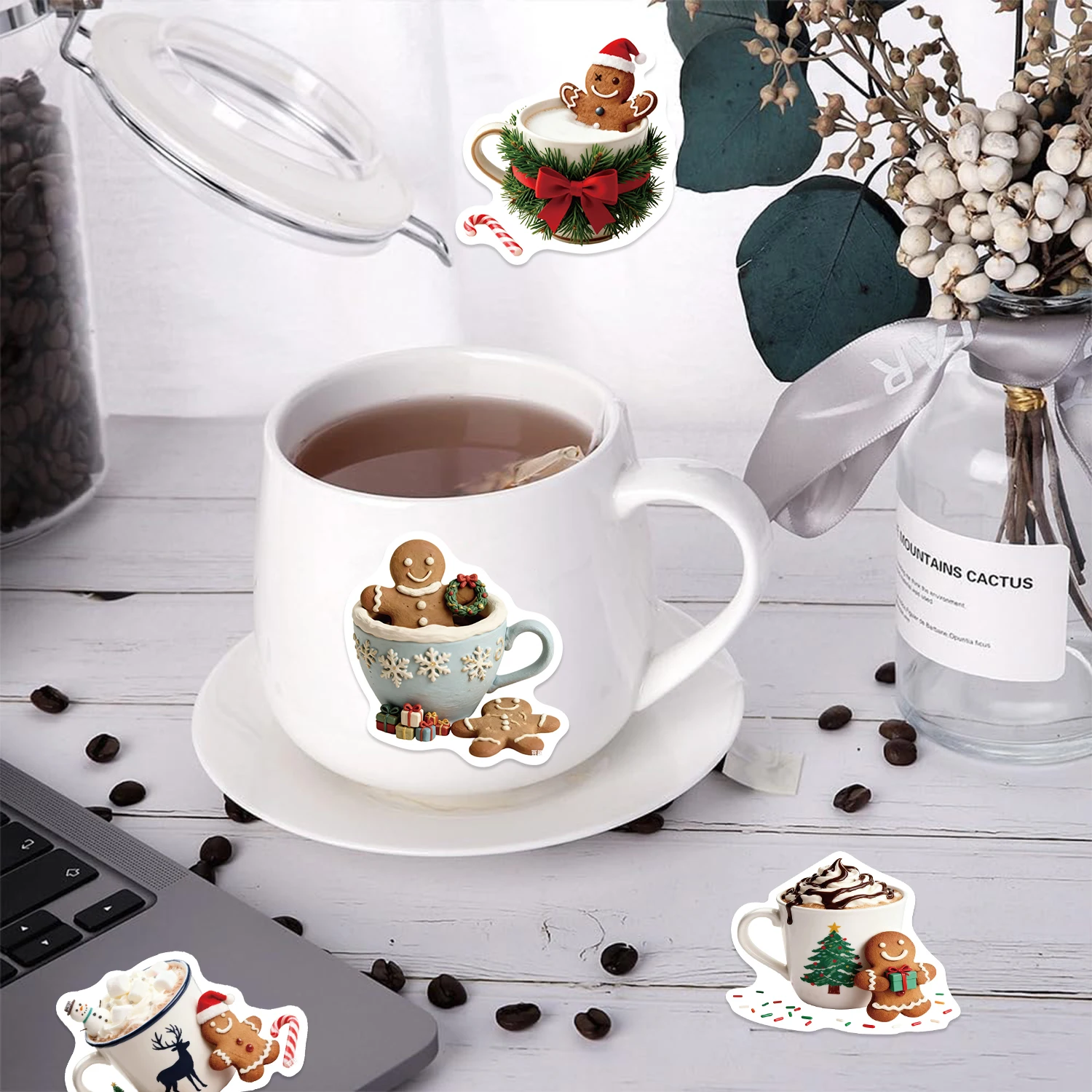 50 adesivi natalizi per tazze di caffè, omni di pan di zenzero, graffiti, custodia decorativa per telefono, tazze, chitarre, decalcomania regalo impermeabile creativa