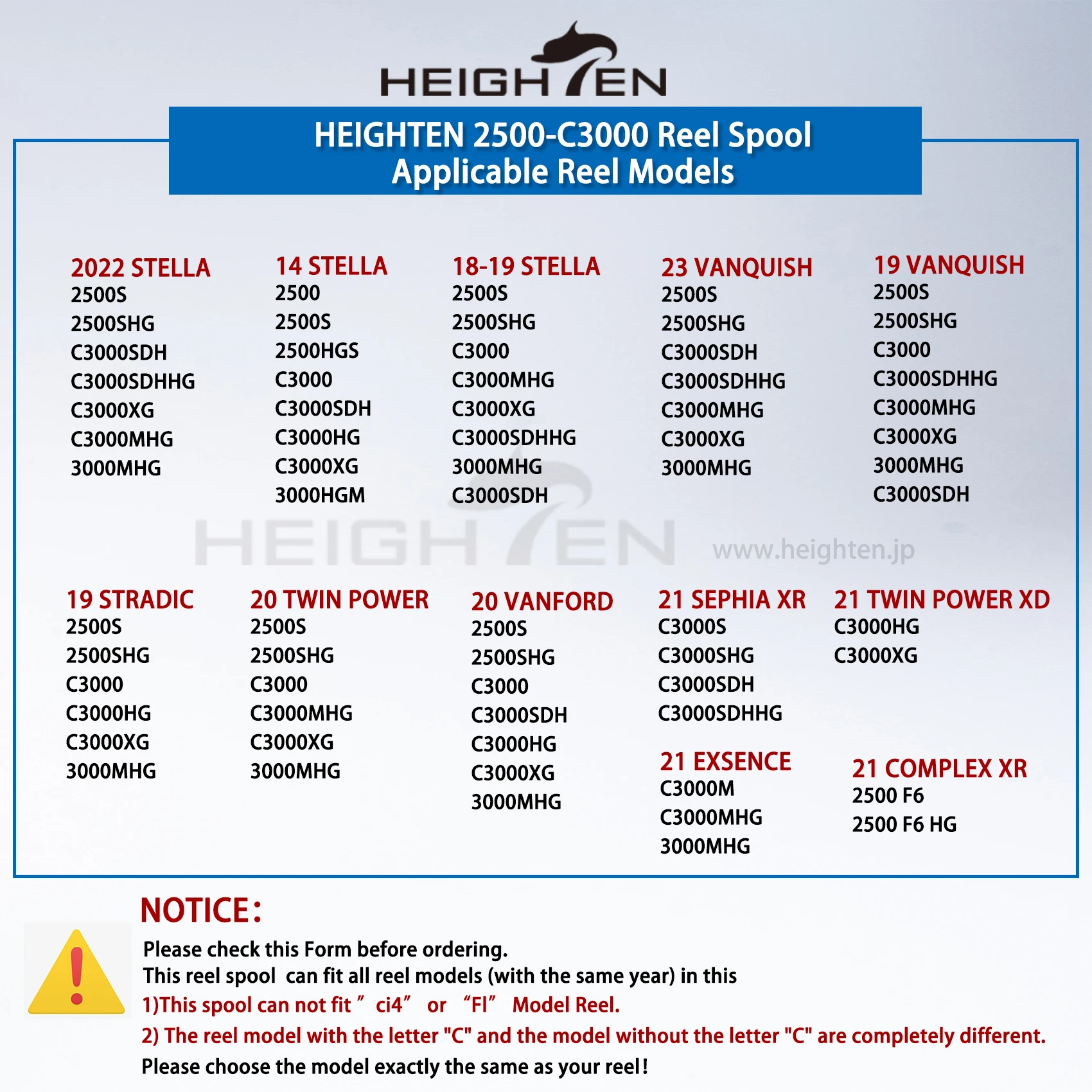 HEIGHTEN Spare Spool For 18/19 STELLA / 20 TWIN POWER / 19 VANQUISH / 19 STRADIC / 20 VANFORD 2500-3000 Series