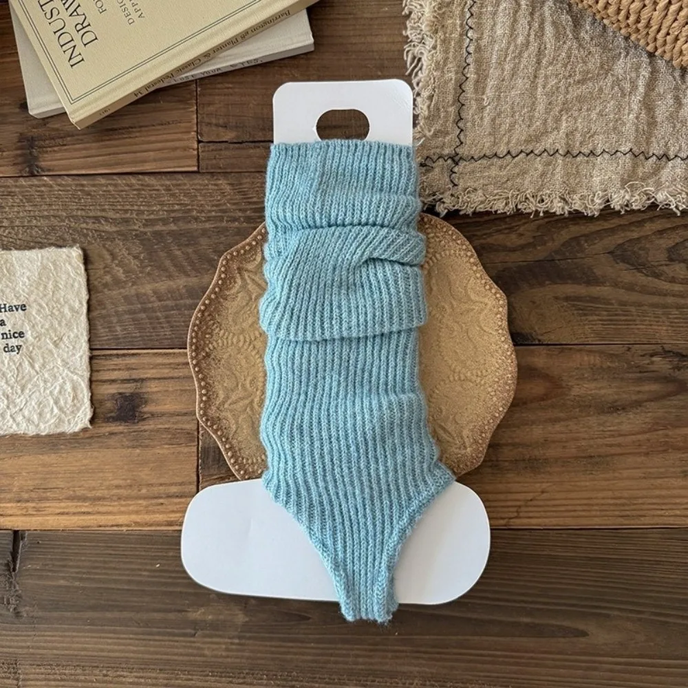 

New Solid Color Leg Warmers Knitted Bow Harajuku Middle Tube Socks Thickened Dance Ballet Stocks Autumn and Winter