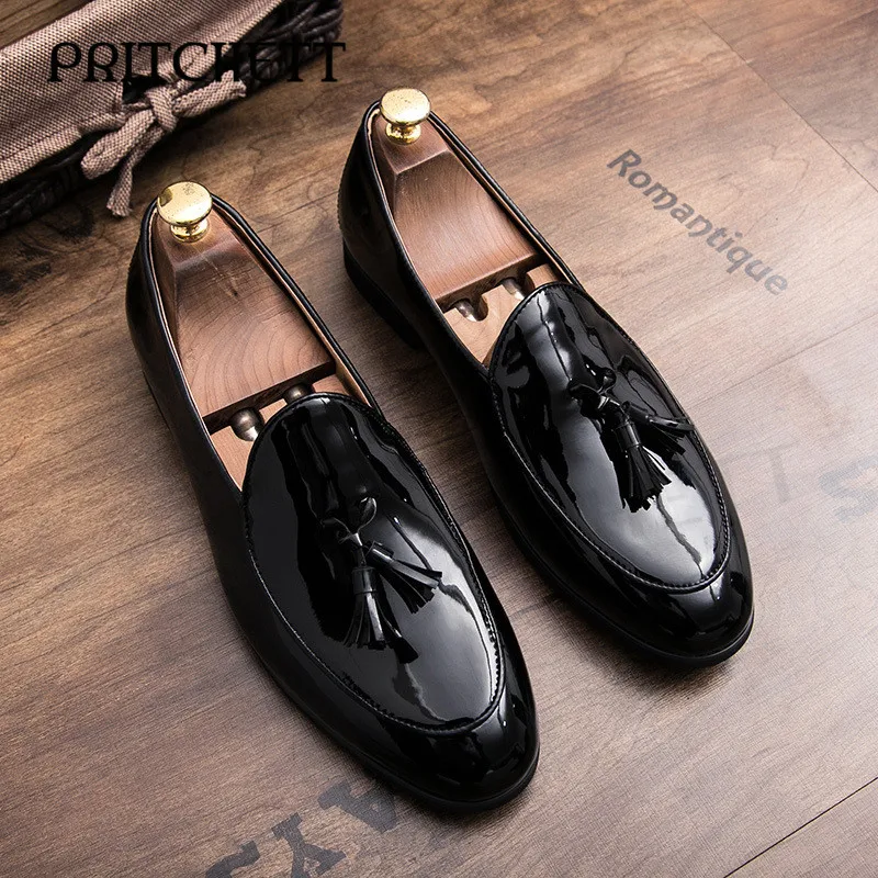 

47 Large Size Business Men's Shoes New Fashion British Style Leather Shoes One-Step Trendy Slip-On Tassel Formal Shoes