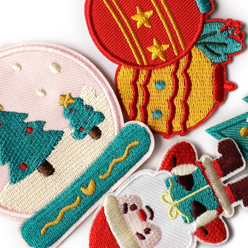 Christmas Embroidered Patches - Santa Snowman Tree Wreath Iron On for Clothes Bags DIY Decoration