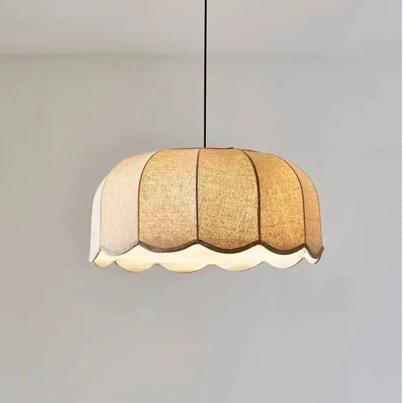 Retro Wabi Sabi Linen Shade Cloth LED Pendant Light Art Pumpkin Shaped Hanging Lamps for Living Room Bedroom Homestay Chandelier