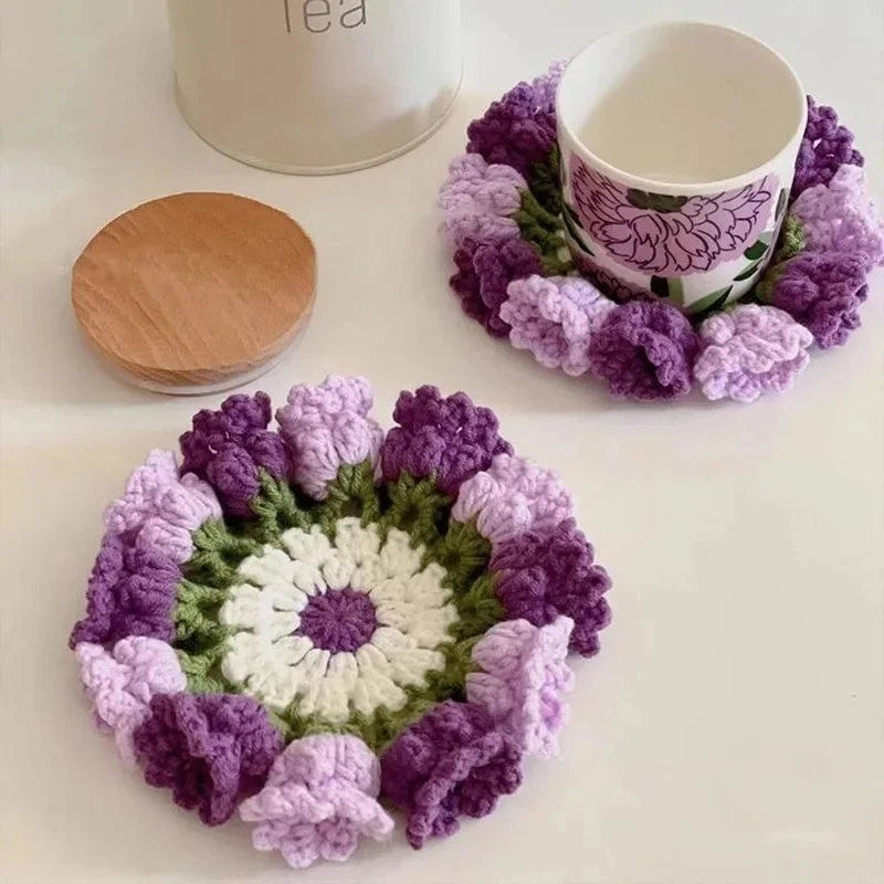 Mini Rose Bouquet Coaster Novelty Crochet Coaster Rose Flower Place Mat Cup Pad Tea Coaster Mother's Day Gift Crochet Flower
