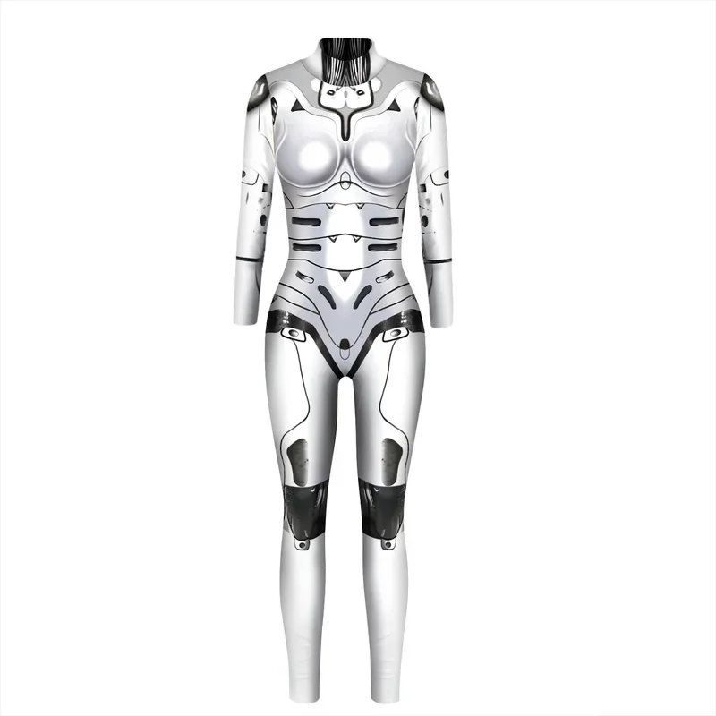 Robot Punk kombinezon Catsuit seksowne kobiece kobiety przebranie na karnawał szkielet Cyberpunk Steampunk Zentai garnitur Halloween body