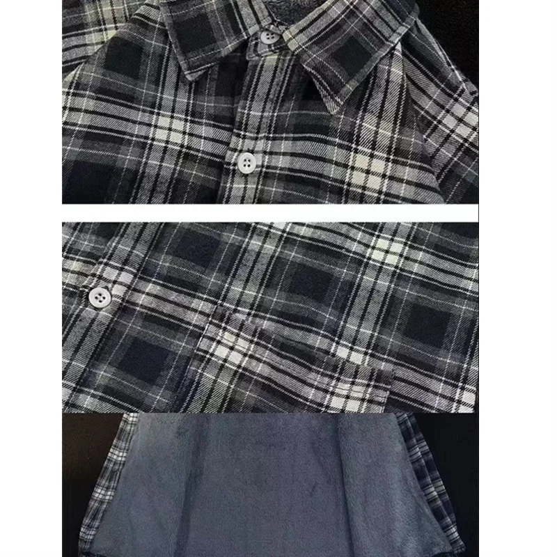 الرجال الصوف قميص الشتاء سميكة طويلة الأكمام القمصان الدافئة أسود أبيض منقوشة زر عادية مع جيب جميع مطابقة القمم معاطف