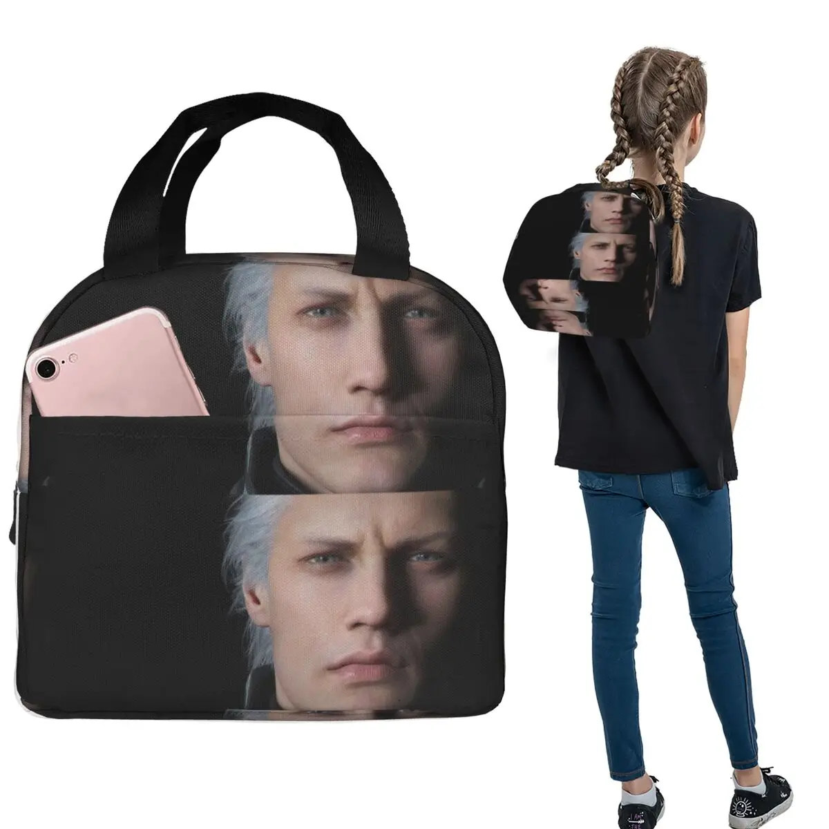 Devil May Cry 5 Vergil Poster Insulated Lunch Bag for Women Kids Portable Food Boxes Thermal Lunch Box Tote