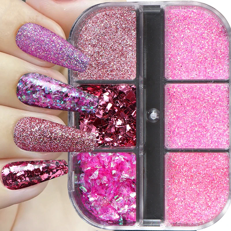 1 Box Of 6 Grids 3D Mini Round Nail Sequin Kawaii Korean Black Dot Nail Art Flake Y2K Golden Silvery Shinny Charms Accessories