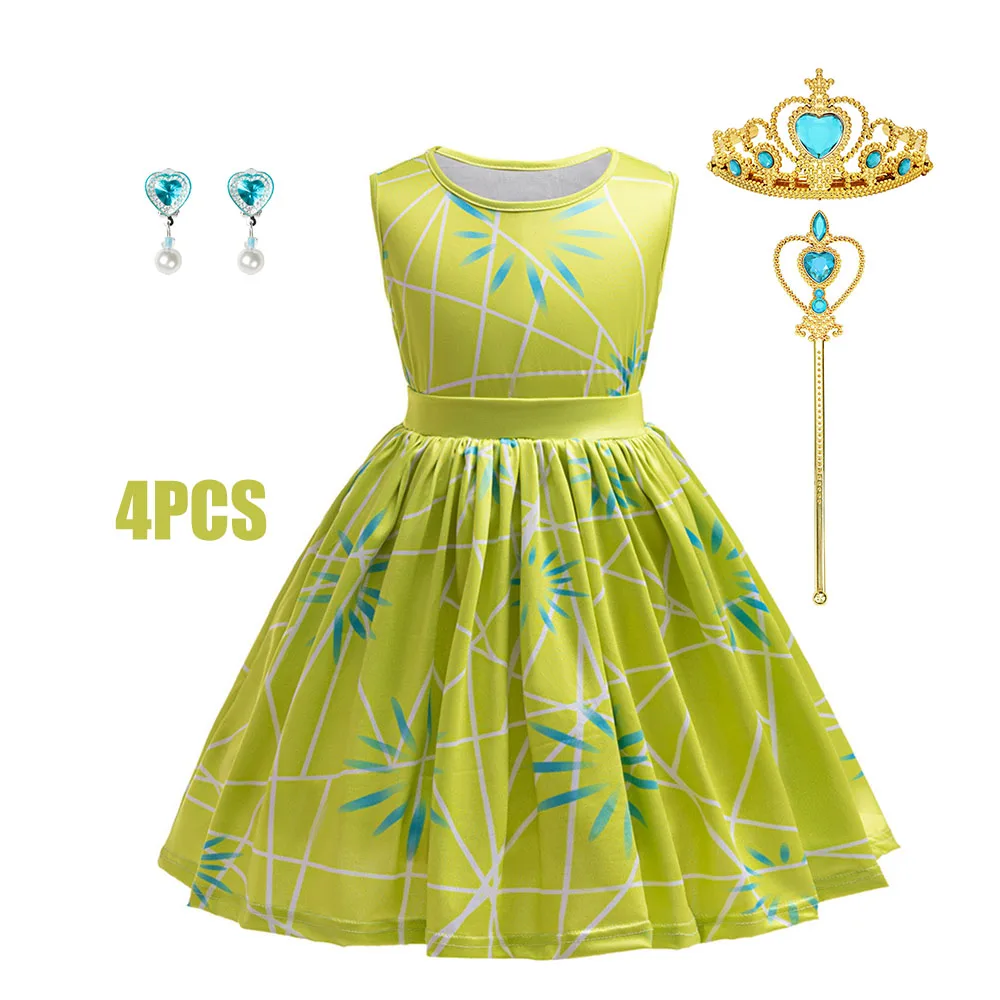 3-Piece Green Princess Costume Set for Girls + Scarf + Belt 4