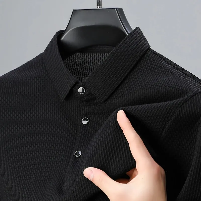 2024 Summer Men\'s Casual Polo Shirt Breathable Business Male Golf Social Short Sleeve Lapel Loose T-shirt Solid Color Cool Tops