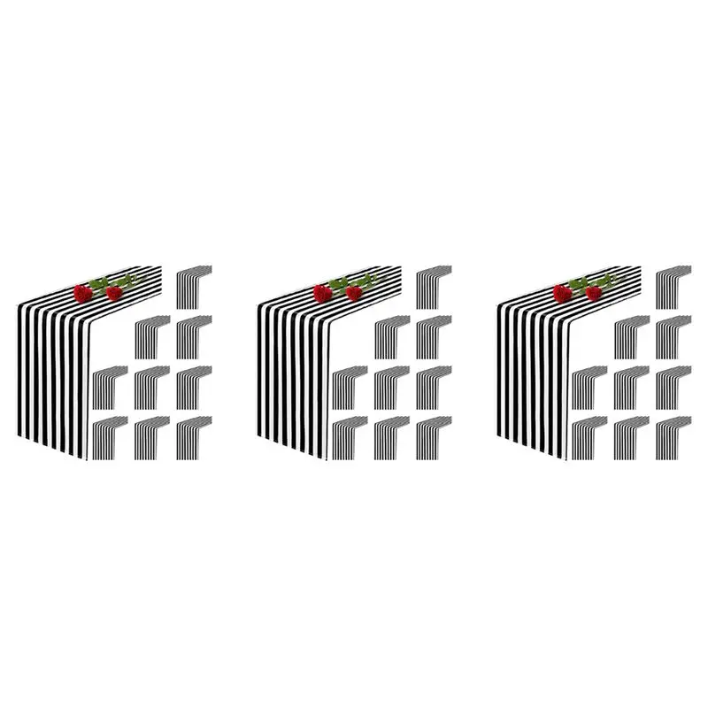 M11K-30 Pack Table Runner Polyester Table Decor Classic Black And White Striped Table Runner Modern Elegant Design
