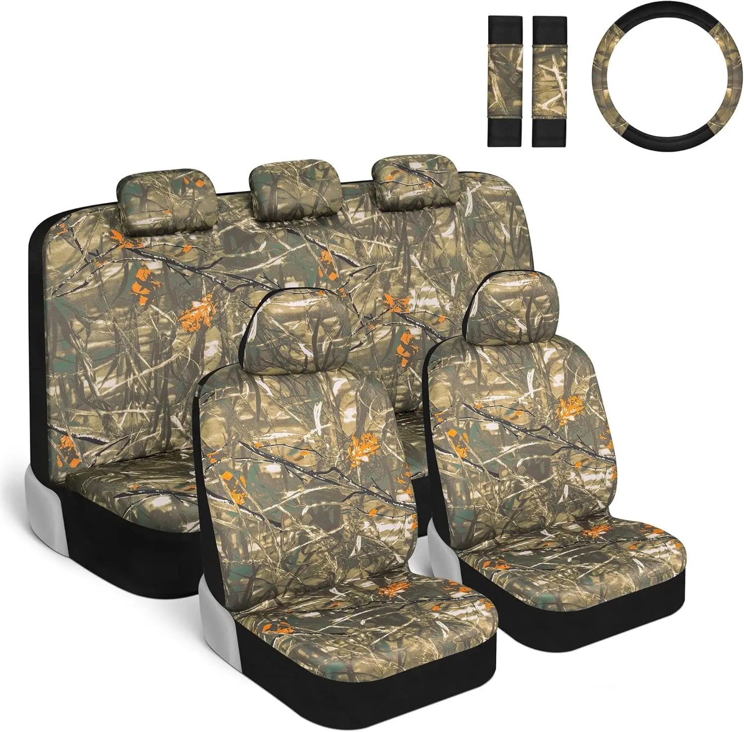 

Forest Camo Car Seat Covers Full Set with Steering Wheel & Belt Covers for Cars Trucks SUV