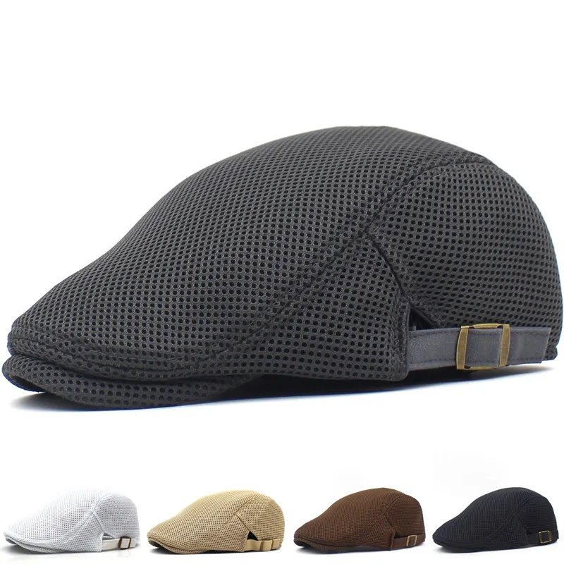 Summer mesh hat men's mesh beret breathable outdoor visor peaked cap solid color casual travel hat