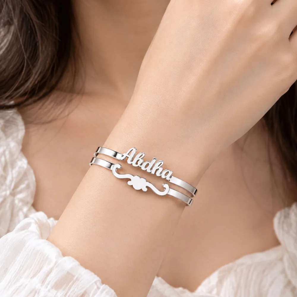Personalized Name Bangle Stainless Steel Openable Bracelet