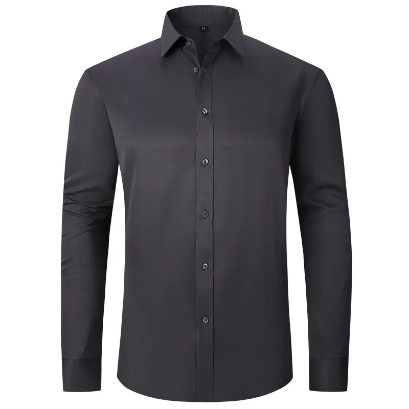 Explovoltage-Chemise monochrome pour hommes, élastique à quatre côtés, non repassable, résistante aux plis, vêtements d'affaires, vente en gros, best-seller